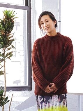 Demylee 100% Cashmere Sharon Mock Neck Oversized Knit Sweater in Firewood Brown